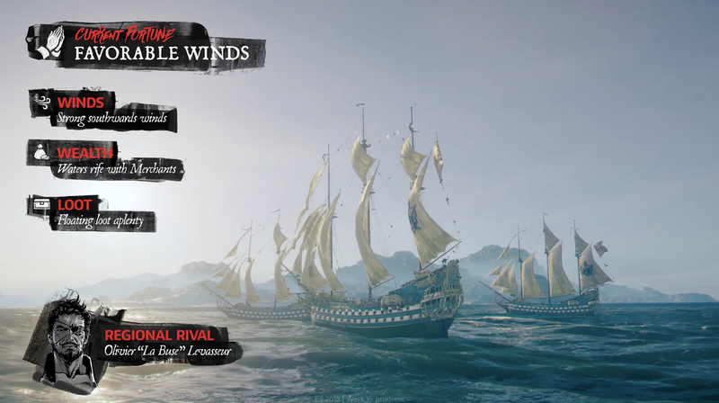 Before entering a hunting grounds map, players are given a “fortune” which establishes some of the settings for that version of the game’s shared ocean. The developer estimates that about 10 people will share a vast space, along with AI ships.